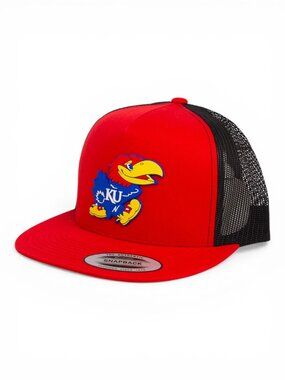 Kansas Jayhawks 3D Snapback Flat Bill Trucker Hat- Red/ Black